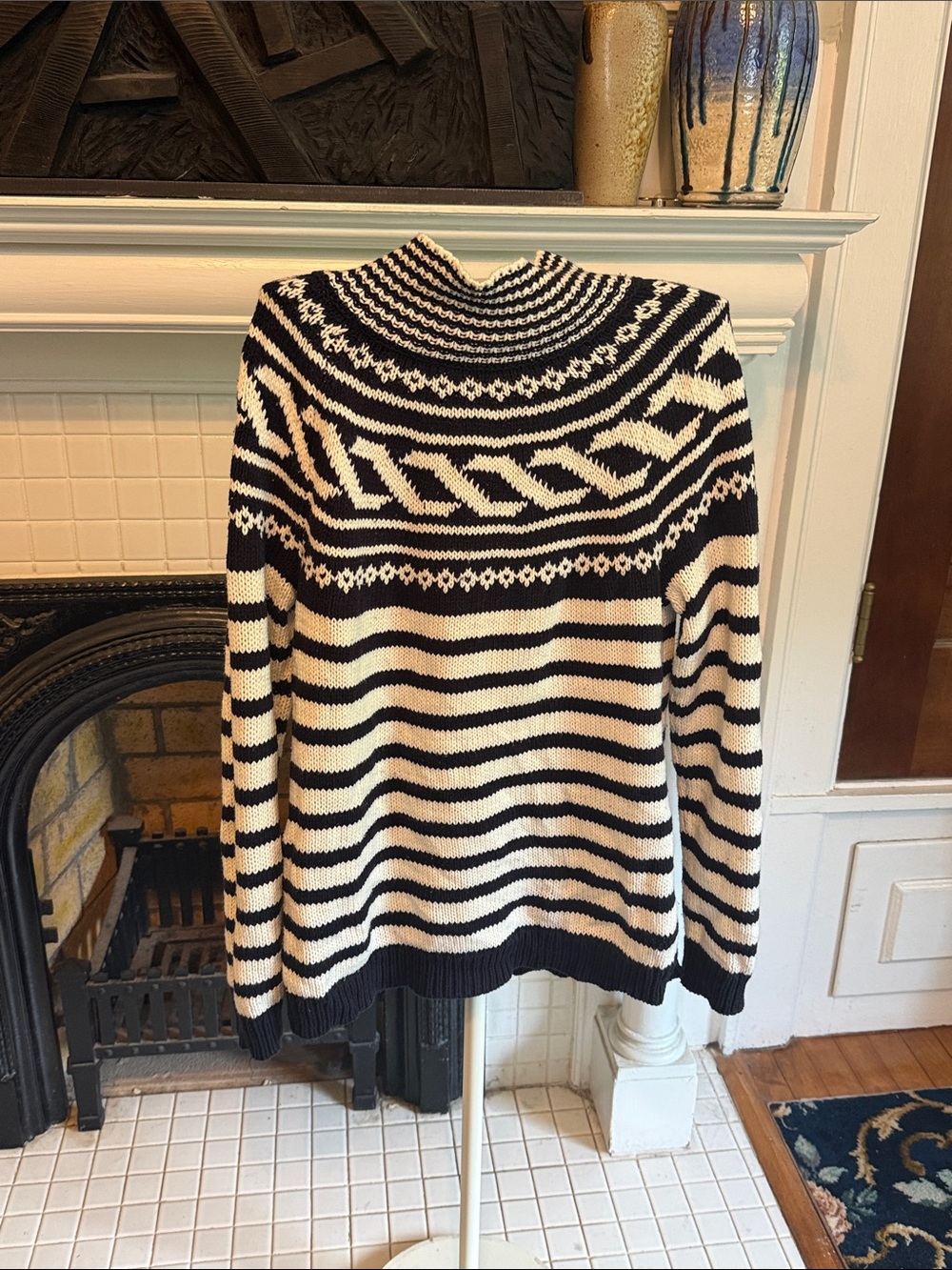 Talbots Black/White Striped and floral mockneck sweater-worn twice. 129 retail